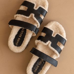 The Alpine | Black Faux Shearling Sandals *FINAL SALE*
