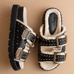 The Gaylen | Black Fleece Lined Slipper Slide * FINAL SALE *