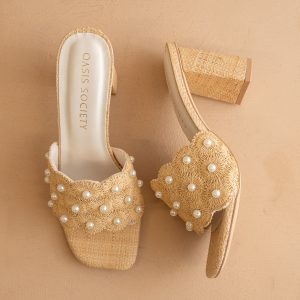 The Holland | Natural Pearl Raffia Block Heel Mule