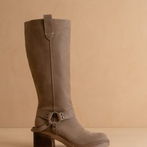 The Leanne | Dark Taupe Moto Knee High Boot