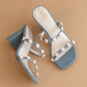The Nia | Denim Rosette Adorned Heel *FINAL SALE*