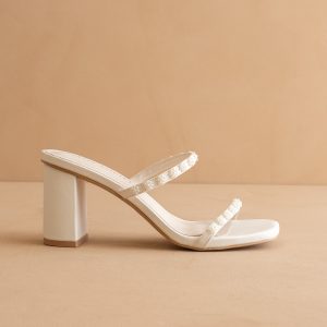 The Phoebe | White Floral Mini Pearl Strap Heel – Bridal & Occasion