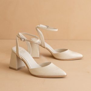 The Princess | White Pointed Toe Bridal Block Heel with Ankle Strap