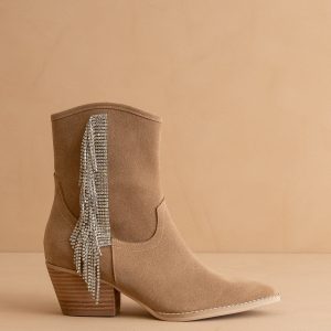 The Rowan | Khaki Rhinestone fringe Cowgirl boot *final sale*