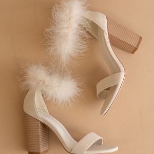 The Sasha | Beige Feathered ankle block heel *FINAL SALE*