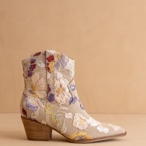The Wanda | Taupe Floral Appliqué Cowgirl Boot